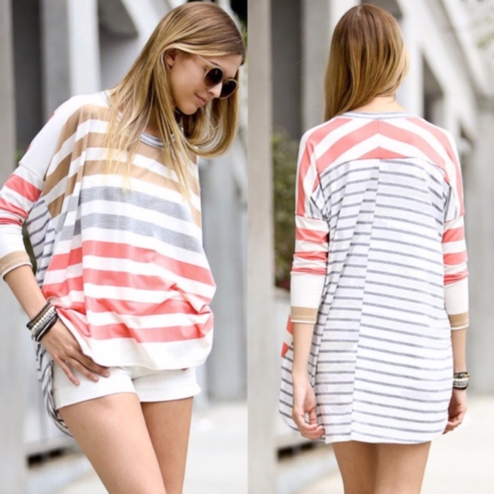 GRACE Softest Striped Top   - ORANGE MIX    - Picture 2 of 2